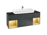 Villeroy und Boch Finion Waschtischunterschrank G212HFHG 160cm, Abdeckplatte black matt, Emotion, Regale Gold matt lacquer, Midnight Blue Matt Lacquer