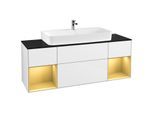 Villeroy und Boch Finion Waschtischunterschrank G212HFGF 160cm, Abdeckplatte black matt, Emotion, Regale Gold matt lacquer, Glossy white lacquer