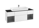 Villeroy und Boch Finion Waschtischunterschrank F212GKGF 160cm, Abdeckplatte black matt, Regale Anthracite matt lacquer, Glossy white lacquer