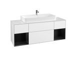 Villeroy und Boch Finion Waschtischunterschrank G211PDGF 160cm, Abdeckplatte white matt, Emotion, Regale Black matt lacquer, Glossy white lacquer