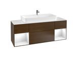 Villeroy und Boch Finion Waschtischunterschrank G211GFGN 160cm, Abdeckplatte white matt, Emotion, Regale Glossy white lacquer, Walnut veneer
