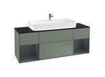 Villeroy und Boch Finion Waschtischunterschrank F212HGGM 160cm, Abdeckplatte black matt, Regale Midnight matt lacquer, Olive Matt Lacquer