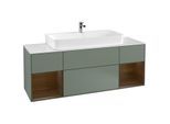 Villeroy und Boch Finion Waschtischunterschrank F211GNGM 160cm, Abdeckplatte white matt, Regale Walnut veneer, Olive Matt Lacquer