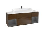 Villeroy und Boch Finion Waschtischunterschrank F211GKGN 160cm, Abdeckplatte white matt, Regale Anthracite matt lacquer, Walnut veneer