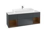 Villeroy und Boch Finion Waschtischunterschrank F211GNHG 160cm, Abdeckplatte white matt, Regale Walnut veneer, Midnight Blue Matt Lacquer