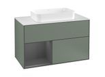 Villeroy und Boch Finion Waschtischunterschrank G241GKGM 100cm, Abdeckplatte white matt, Emotion, Regal links Anthracite matt, Olive Matt Lacquer