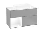 Villeroy und Boch Finion Waschtischunterschrank F241MTGK 100x60,3cm, Abdeckplatte white matt, Regal links White matt lacquer, Anthracite matt