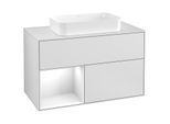 Villeroy und Boch Finion Waschtischunterschrank F241GFMT 100x60,3cm, Abdeckplatte white matt, Regal links Glossy white lacquer, White matt lacquer