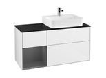Villeroy und Boch Finion Waschtischunterschrank F142GKGF 120cm, Abdeckplatte Glass Black Matt, Regal links Anthracite matt, Glossy white lacquer