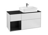 Villeroy und Boch Finion Waschtischunterschrank F142PDMT 120cm, Abdeckplatte Glass Black Matt, Regal links Black matt lacquer, White matt lacquer
