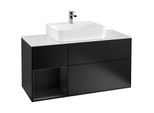 Villeroy und Boch Finion Waschtischunterschrank F161PDPD 120cm, Abdeckplatte white matt, Regal links Black matt lacquer, Black matt lacquer