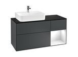 Villeroy und Boch Finion Waschtischunterschrank G152GFHG 120cm, Abdeckplatte black matt, Emotion, Regal links Glossy white lacquer, Midnight Blue Matt Lacquer