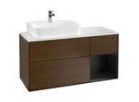 Villeroy und Boch Finion Waschtischunterschrank F151PDGN 120cm, Abdeckplatte white matt, Regal rechts Black matt lacquer, Walnut veneer