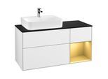 Villeroy und Boch Finion Waschtischunterschrank F152HFGF 120cm, Abdeckplatte black matt, Regal rechts Gold matt, Glossy white lacquer