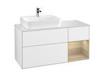 Villeroy und Boch Finion Waschtischunterschrank F151PCGF 120cm, Abdeckplatte white matt, Regal rechts Oak Veneer, Glossy white lacquer