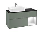 Villeroy und Boch Finion Waschtischunterschrank F152GFGM 120cm, Abdeckplatte black matt, Regal rechts Glossy white lacquer, Olive Matt Lacquer