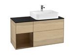Villeroy und Boch Finion Waschtischunterschrank G142GNPC 120cm, Abdeckplatte black matt, Emotion, Regal links Walnut veneer, Oak Veneer
