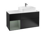 Villeroy und Boch Finion Waschtischunterschrank F141GMPD 120cm, Abdeckplatte glass white Matt, Regal links Olive Matt Lacquer, Black matt lacquer