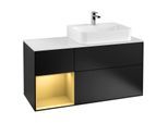 Villeroy und Boch Finion Waschtischunterschrank F141HFPD 120cm, Abdeckplatte glass white Matt, Regal links Gold matt, Black matt lacquer