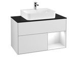 Villeroy und Boch Finion Waschtischunterschrank G122GFMT 100cm, Abdeckplatte black matt, Emotion, Regal rechts Glossy white lacquer, White matt lacquer