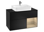 Villeroy und Boch Finion Waschtischunterschrank G122PCPD 100cm, Abdeckplatte black matt, Emotion, Regal rechts Oak Veneer, Black matt lacquer