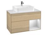 Villeroy und Boch Finion Waschtischunterschrank F121MTPC 100cm, Abdeckplatte weiß matt, Regal rechts White matt lacquer, Oak Veneer