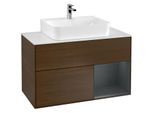 Villeroy und Boch Finion Waschtischunterschrank F121HGGN 100cm, Abdeckplatte weiß matt, Regal rechts Midnight Blue Matt Lacquer, Walnut veneer