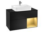 Villeroy und Boch Finion Waschtischunterschrank F122HFPD 100cm, Abdeckplatte black matt, Regal rechts Gold matt, Black matt lacquer