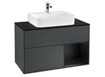 Villeroy und Boch Finion Waschtischunterschrank F122PDHG 100cm, Abdeckplatte black matt, Regal rechts Black matt lacquer, Midnight Blue Matt Lacquer