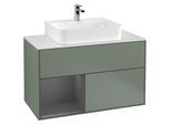 Villeroy und Boch Finion Waschtischunterschrank G111GKGM 100cm, Abdeckplatte white matt, Emotion, Regal links Anthracite matt, Olive Matt Lacquer