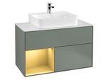 Villeroy und Boch Finion Waschtischunterschrank G111HFGM 100cm, Abdeckplatte white matt, Emotion, Regal links Gold matt, Olive Matt Lacquer