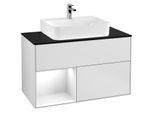 Villeroy und Boch Finion Waschtischunterschrank G112GFMT 100cm, Abdeckplatte black matt, Emotion, Regal links Glossy white lacquer, White matt lacquer