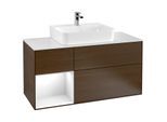 Villeroy und Boch Finion Waschtischunterschrank G161GFGN 120cm, Abdeckplatte white matt, Emotion, Regal links Glossy white lacquer, Walnut veneer