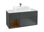 Villeroy und Boch Finion Waschtischunterschrank G161GNHG 120cm, Abdeckplatte white matt, Emotion, Regal links Walnut veneer, Midnight Blue Matt Lacquer