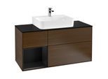 Villeroy und Boch Finion Waschtischunterschrank G162PDGN 120cm, Abdeckplatte black matt, Emotion, Regal links Black matt lacquer, Walnut veneer