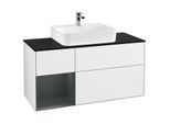 Villeroy und Boch Finion Waschtischunterschrank G162HGGF 120cm, Abdeckplatte black matt, Emotion, Regal links Midnight Blue Matt Lacquer, Glossy white lacquer