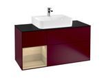 Villeroy und Boch Finion Waschtischunterschrank G162PCHB 120cm, Abdeckplatte black matt, Emotion, Regal links Oak Veneer, Peony Matt