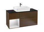 Villeroy und Boch Finion Waschtischunterschrank F162MTGN 120cm, Abdeckplatte black matt, Regal links White matt lacquer, Walnut veneer