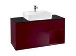 Villeroy und Boch Finion Waschtischunterschrank F172HBHB 120cm, Abdeckplatte black matt, Regal rechts Peony, Peony Matt