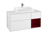 Villeroy und Boch Finion Waschtischunterschrank G171HBGF 120cm, Abdeckplatte white matt, Emotion, Regal rechts Peony, Glossy white lacquer