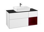 Villeroy und Boch Finion Waschtischunterschrank G172HBGF 120cm, Abdeckplatte black matt, Emotion, Regal rechts Peony, Glossy white lacquer