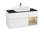 Villeroy und Boch Finion Waschtischunterschrank G172PCGF 120cm, Abdeckplatte black matt, Emotion, Regal rechts Oak Veneer, Glossy white lacquer