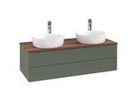Villeroy und Boch Antao Waschtisch-Unterschrank K24052HL 120x36x50cm, Hahnloch, Waschbeckenplattenfarbe warm walnut, leaf green matt lacquer