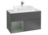 Villeroy und Boch Finion Waschtischunterschrank G361GMGK 100cm, Abdeckplatte white matt, Emotion, Regal links Olive Matt Lacquer, Anthracite matt