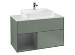Villeroy und Boch Finion Waschtischunterschrank G361GKGM 100cm, Abdeckplatte white matt, Emotion, Regal links Anthracite matt, Olive Matt Lacquer