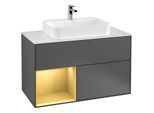 Villeroy und Boch Finion Waschtischunterschrank F361HFGK 100cm, Abdeckplatte white matt, Regal links Gold matt, Anthracite matt