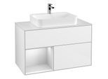 Villeroy und Boch Finion Waschtischunterschrank F361MTGF 100cm, Abdeckplatte white matt, Regal links White matt lacquer, Glossy white lacquer