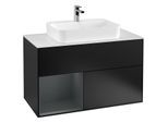 Villeroy und Boch Finion Waschtischunterschrank F361HGPD 100cm, Abdeckplatte white matt, Regal links Midnight Blue Matt Lacquer, Black matt lacquer