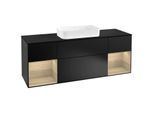 Villeroy und Boch Finion Waschtischunterschrank G332PCPD 160cm, Abdeckplatte black matt, Emotion, Regale Oak Veneer, Black matt lacquer