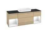 Villeroy und Boch Finion Waschtischunterschrank F332GFPC 160x60,3cm, Abdeckplatte black matt, Regale Glossy white lacquer, Oak Veneer